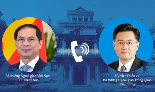 Bộ trưởng Bộ Ngoại giao Bùi Thanh Sơn đã điện đàm với Ủy viên Quốc vụ, Bộ trưởng Bộ Ngoại giao Trung Quốc Tần Cương ngày 28.3. Ảnh: Bộ Ngoại giao