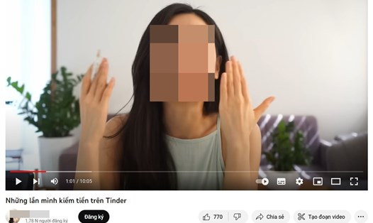 Nữ Youtuber tỏ ra tự hào khi chia sẻ việc kiếm tiền dễ dàng trên app ứng dụng hẹn hò. Ảnh: Chụp màn hình