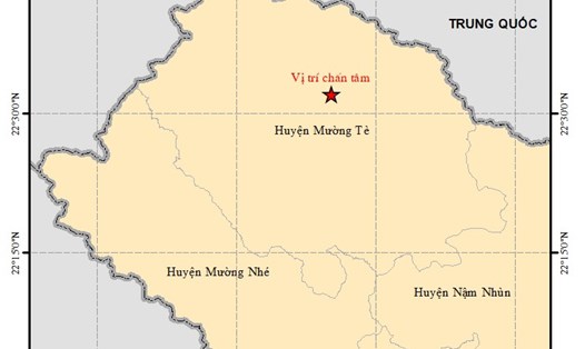 Vị trí trận động đất mạnh 4,4 độ richter xảy ra tại huyện Mường Tè, tỉnh Lai Châu. Ảnh: Viện Vật lý Địa cầu