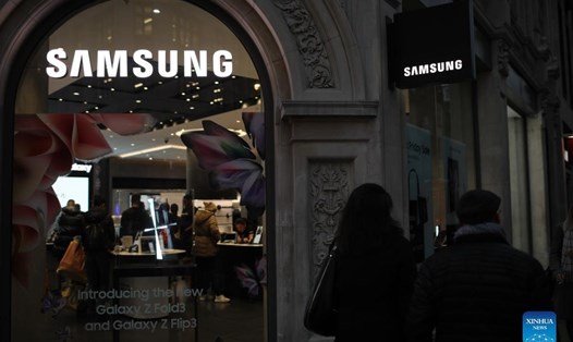 Logo của Samsung tại một cửa hàng ở London, Anh. Ảnh minh hoạ. Ảnh: Xinhua