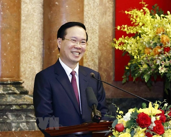 Chủ tịch nước Võ Văn Thưởng gặp gỡ lãnh đạo, cán bộ, công chức, viên chức, người lao động Văn phòng Chủ tịch nước chiều 2.3. Ảnh: TTXVN