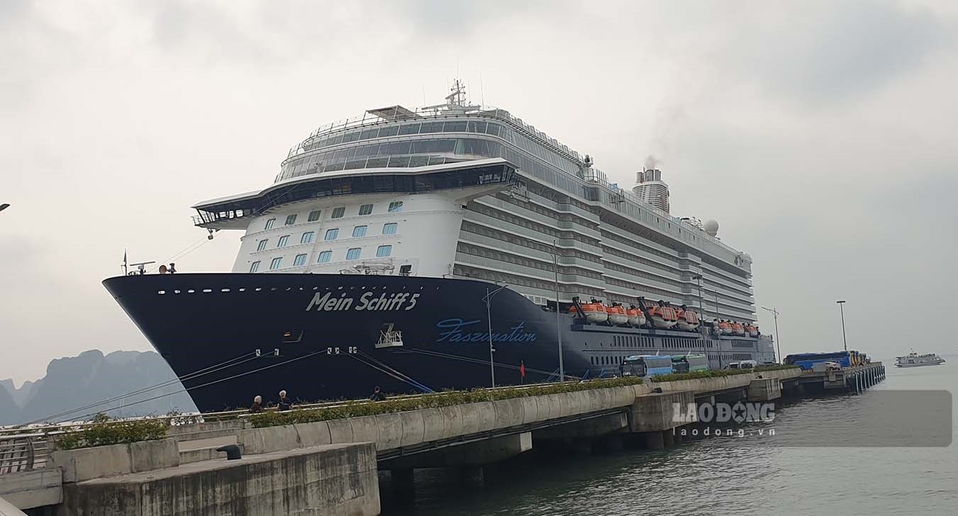 Siêu du thuyền Mein Schiff 5 cập vịnh Hạ Long sáng sớm 6.3.2023. Ảnh: Nguyễn Hùng