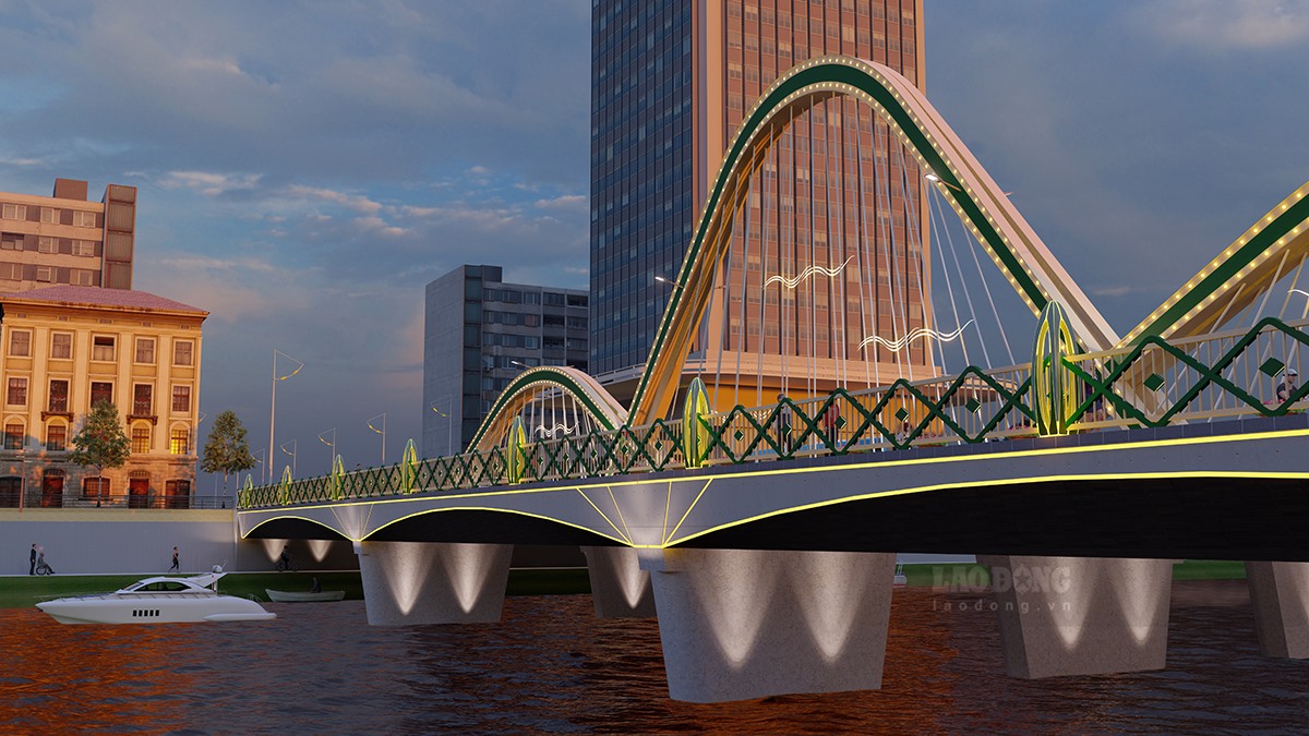 Mô hình 3D Cầu Thanh Bình bắc qua sông Nậm Rốm tại TP.Điện Biên Phủ khi hoàn thành. Ảnh: Ban QLDA TP.Điện Biên Phủ cung cấp