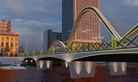 Mô hình 3D Cầu Thanh Bình bắc qua sông Nậm Rốm tại TP.Điện Biên Phủ khi hoàn thành. Ảnh: Ban QLDA TP.Điện Biên Phủ cung cấp