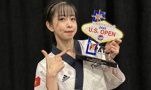 Châu Tuyết Vân thi đấu thành công ở giải taekwondo Mỹ mở rộng. Ảnh: Nhân vật cung cấp