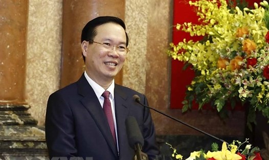 Chủ tịch nước Võ Văn Thưởng gặp gỡ cán bộ Văn phòng Chủ tịch nước ngày 2.3. Ảnh: TTXVN