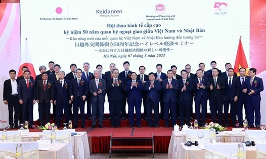 Thủ tướng Phạm Minh Chính và các đại biểu dự Hội thảo Kinh tế cấp cao Việt Nam và Nhật Bản, sáng 7.3.2023 tại Hà Nội. Ảnh: TTXVN