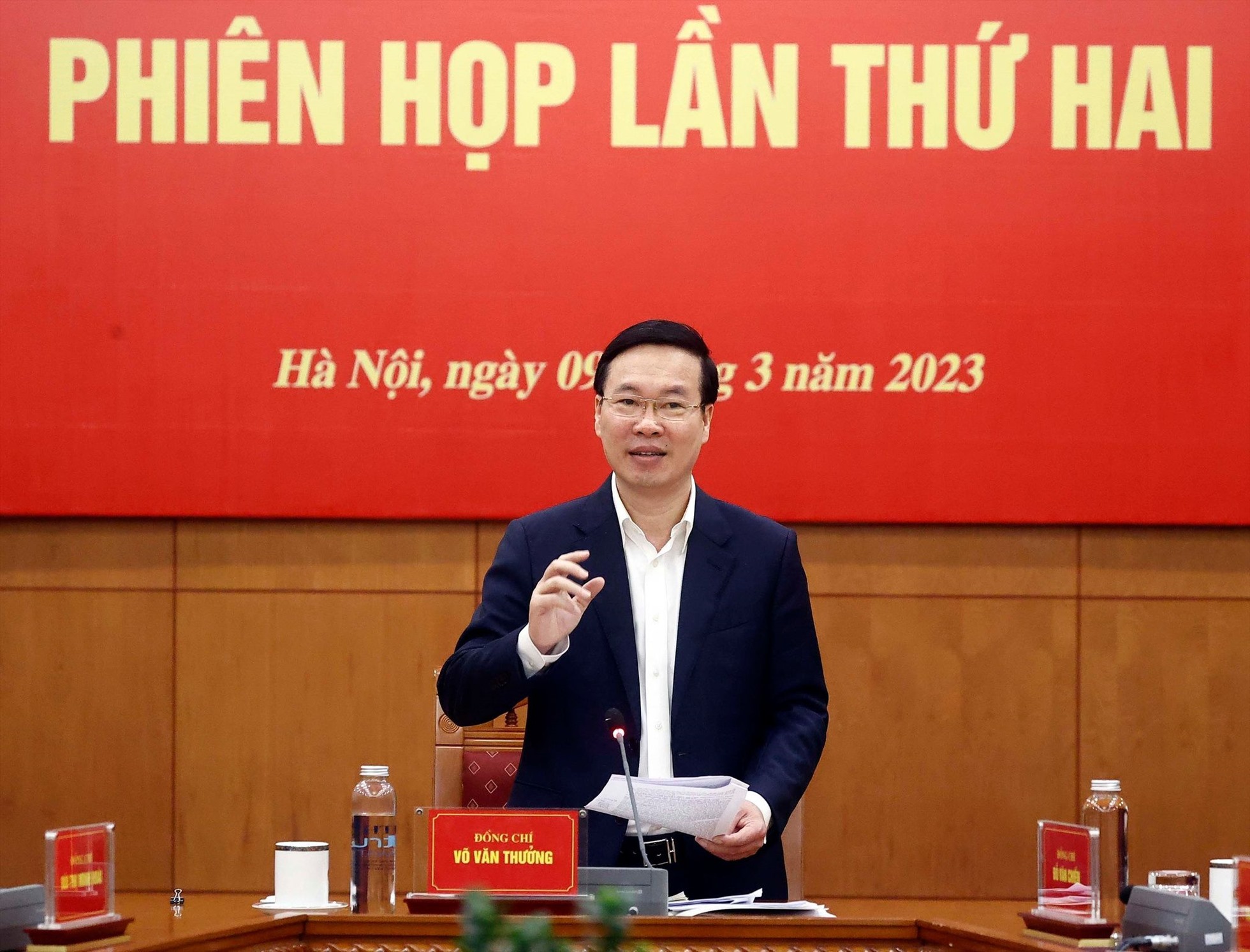 Uỷ viên Bộ Chính trị, Chủ tịch nước Võ Văn Thưởng phát biểu tại phiên họp. Ảnh: TTXVN