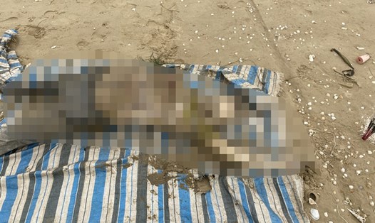 Thi thể người phụ nữ trôi dạt vào bờ biển xã Cẩm Dương. Ảnh: Tuấn Dương