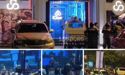 Hàng trăm cảnh sát Thái Bình bao vây, phong tỏa bar club iCloud trong đêm 14, rạng sáng ngày 15.4. Ảnh: Trung Du