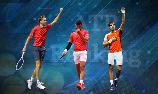 Mùa giải sân đất nện sẽ chứng kiến cuộc đua giành vị trí số 1 thế giới giữa Daniil Medvedev, Novak Djokovic và Carlos Alcaraz. Đồ họa: Lê Vinh