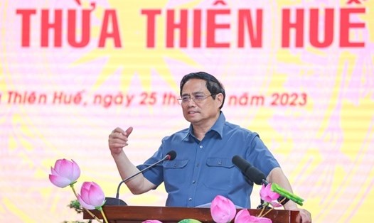 Thủ tướng Phạm Minh Chính nhấn mạnh, Thừa Thiên Huế là địa phương có nhiều tiềm năng phát triển, nhất là về kinh tế biển, du lịch văn hóa lịch sử - sinh thái. Ảnh: VGP/Nhật Bắc