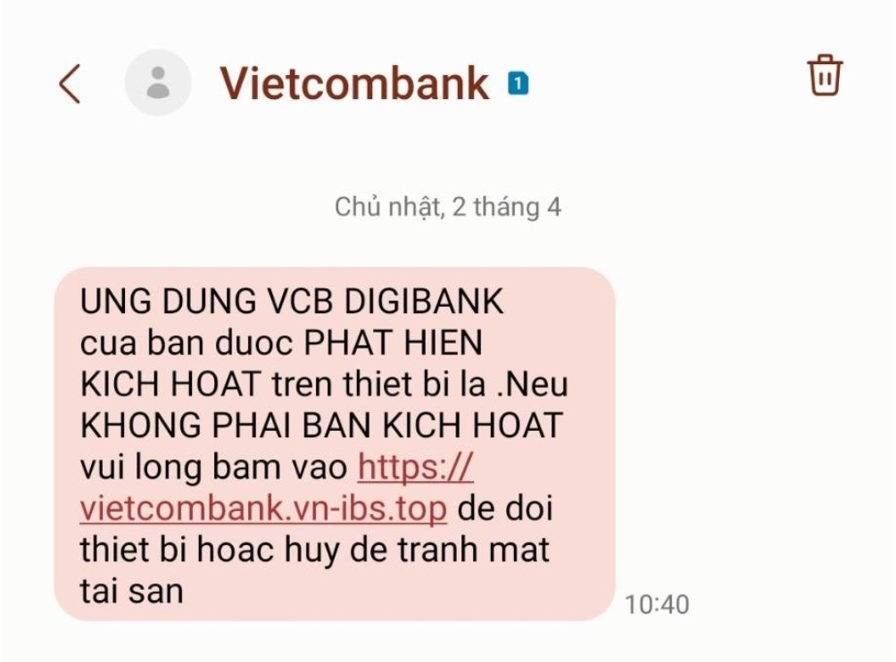 Cảnh giác với tin nhắn mạo danh ngân hàng kèm đường link lạ