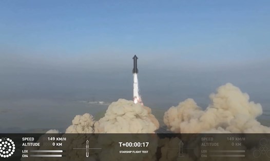 Phóng tên lửa Super Heavy đưa Starship vào quỹ đạo ngày 20.4.2023. Ảnh: Twitter Elon Musk