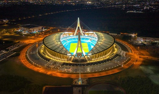 Sân Morodok Techno với sức chứa 75.000 khán giả, kinh phí xây dựng hơn 160 triệu USD sẽ diễn ra Lễ khai mạc SEA Games 32. Ảnh: Xinhua