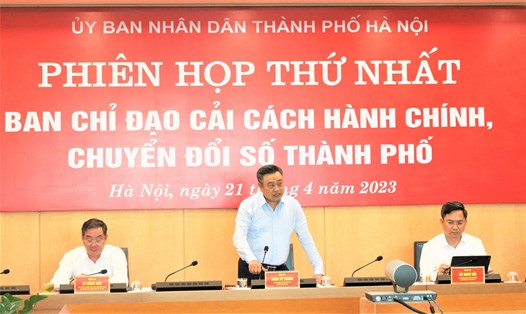 Chủ tịch UBND TP Hà Nội Trần Sỹ Thanh phát biểu chỉ đạo tại phiên họp. Ảnh: Hanoi.gov