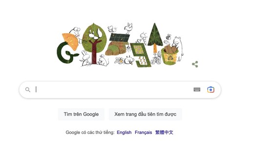 Google Doodle ngày 22.4 làm từ lá cây thật. Ảnh: Google