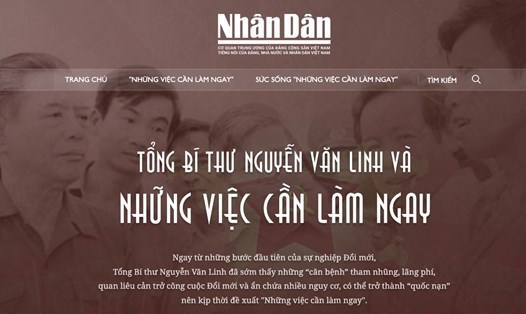 Giao diện trang thông tin đặc biệt về Tổng Bí thư Nguyễn Văn Linh. Ảnh chụp màn hình