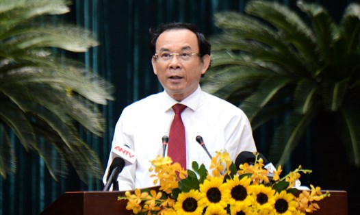 Bí thư Thành ủy TP Hồ Chí Minh Nguyễn Văn Nên phát biểu tại buổi họp mặt.  Ảnh: Minh Quân