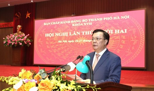 Bí thư Thành ủy Hà Nội Đinh Tiến Dũng phát biểu kết luận hội nghị. Ảnh: VGP