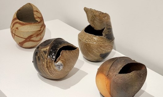 Những tác phẩm gốm Yakishime tại triển lãm. Ảnh: Từ Ân