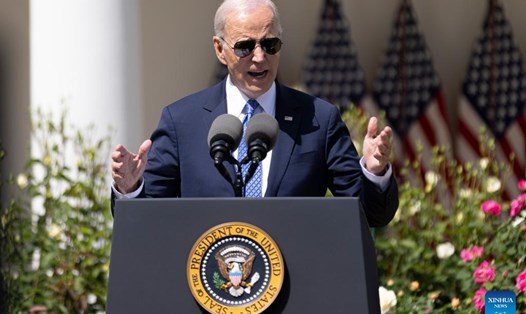 Tổng thống Mỹ Joe Biden thông báo tái tranh cử ngày 25.4.2023. Ảnh: Xinhua