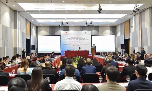 Hội thảo quốc tế về kinh nghiệm xây dựng Báo cáo theo Cơ chế Rà soát định kỳ phổ quát (UPR) chu kì IV tại Hà Nội ngày 27.4. Ảnh: Bộ Ngoại giao