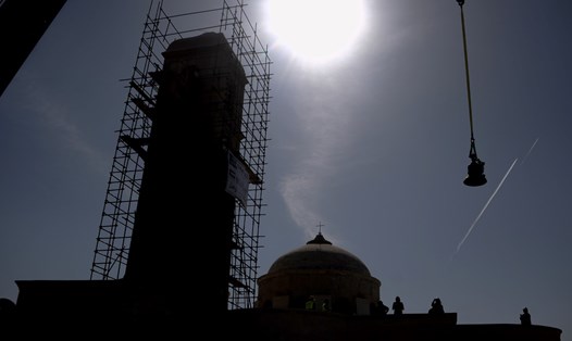 Công trường xây dựng một nhà thờ tại Mosul, đô thị ở miền Bắc Iraq. Ảnh: AFP