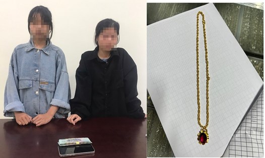 Hai nữ sinh lớp 8 cùng tài sản trộm cắp tại cơ quan Công an. Ảnh: Công an Quảng Bình