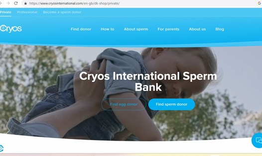 Website của ngân hàng tinh trùng lớn nhất thế giới Cryos International tại Đan Mạch. Ảnh chụp màn hình