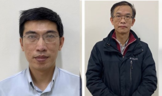 Hai bị can Nguyễn Quang Linh và Lý Tiến Hùng (từ trái qua) nhận hối lộ trong vụ án chuyến bay giải cứu. Ảnh: Bộ Công an