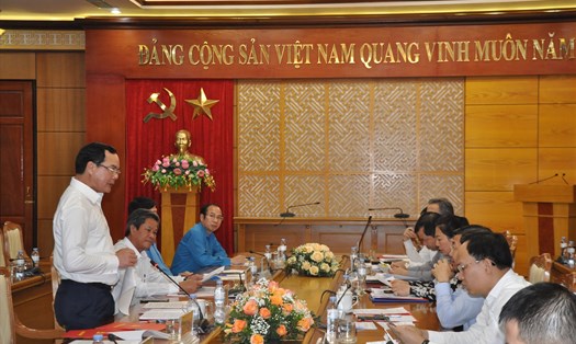 Chủ tịch Tổng Liên đoàn Lao động Việt Nam Nguyễn Đình Khang phát biểu tại buổi làm việc. Ảnh: Bảo Hân