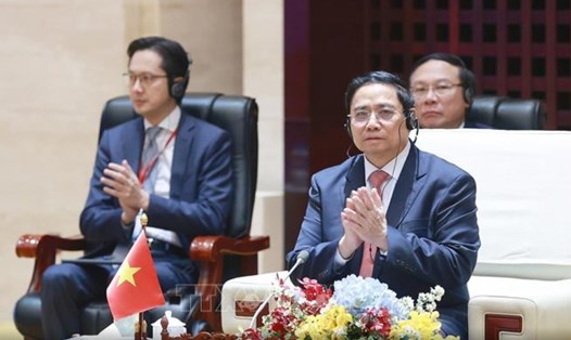Thủ tướng Phạm Minh Chính dự họp hẹp trước phiên toàn thể Hội nghị cấp cao Ủy hội sông Mekong quốc tế lần thứ tư. Ảnh: TTXVN