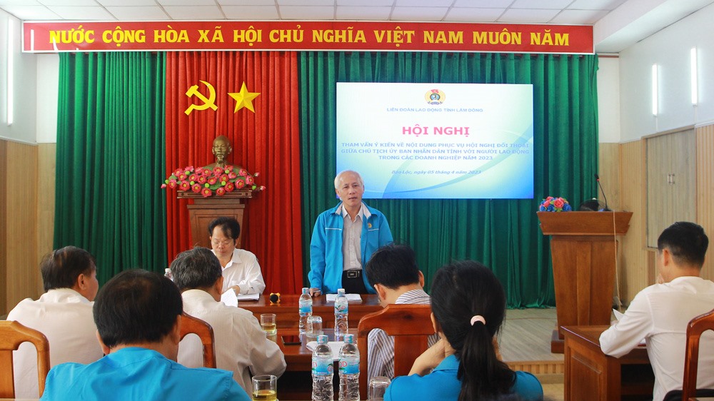 LĐLĐ tỉnh Lâm Đồng tổ chức hội nghị tham vấn ý kiến một số phòng, ban, đoàn thể cấp huyện. Ảnh: Đức Thiệm