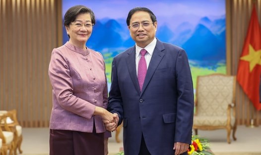 Thủ tướng Chính phủ Phạm Minh Chính tiếp Đại sứ đặc mệnh toàn quyền Vương quốc Campuchia Chea Kimtha. Ảnh: VGP