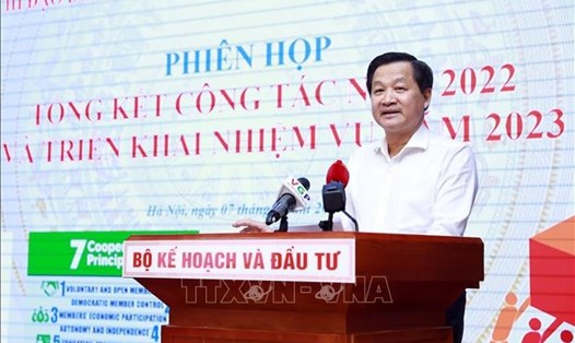 Phó Thủ tướng Lê Minh Khái, Trưởng Ban Chỉ đạo Đổi mới, phát triển kinh tế tập thể, hợp tác xã phát biểu chỉ đạo. Ảnh: An Đăng/TTXVN