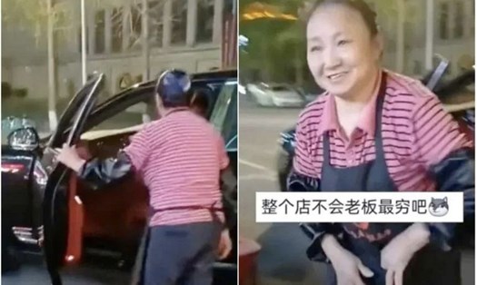 Nhân viên rửa bát Trung Quốc gây sốt vì đi làm bằng xe Bentley. Ảnh chụp màn hình