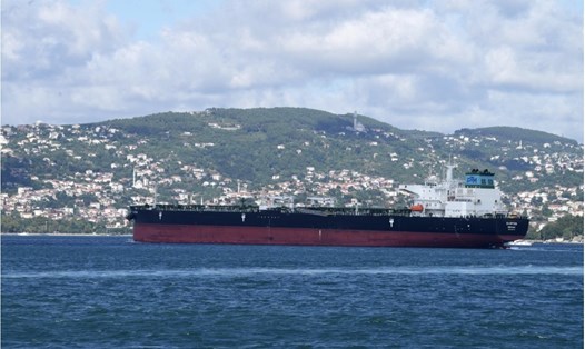 Tàu chở hàng đi qua eo biển Bosporus ở Istanbul, Thổ Nhĩ Kỳ năm 2022. Ảnh: Xinhua