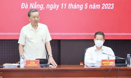 Đại tướng Tô Lâm - Bộ trưởng Bộ Công an dẫn đầu đoàn công tác của Chính phủ làm việc với lãnh đạo Đà Nẵng. Ảnh: An Thượng