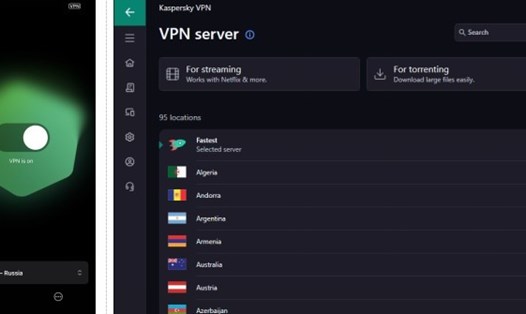 Chế độ nền tối trong Kaspersky VPN. Ảnh: Kaspersky