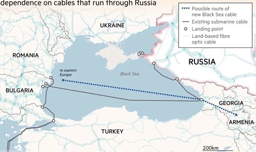Tuyến cáp Internet dự kiến qua Biển Đen của Châu Âu. Ảnh chụp màn hình