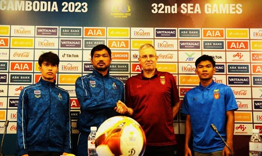 U22 Thái Lan và U22 Myanmar đều tự tin hướng đến trận bán kết môn bóng đá nam SEA Games 32. Ảnh: MFF