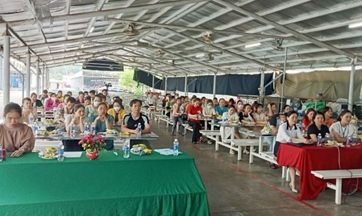 LĐLĐ huyện Phú Ninh, tỉnh Quảng Nam tổ chức tuyên truyền, phổ biến pháp luật cho người lao động. Ảnh: Thu Thuỷ