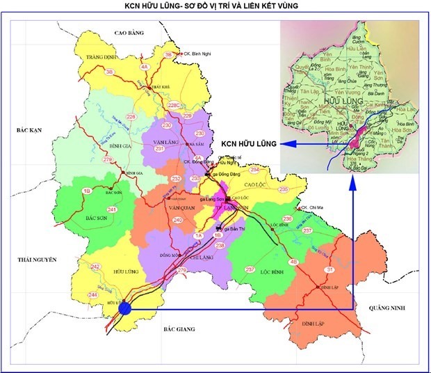 Khu công nghiệp Hữu Lũng - Sơ đồ vị trí và liên kết vùng. Ảnh: langson.gov.vn