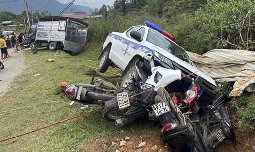 Hiện trường vụ Cảnh sát giao thông gây tai nạn ở Lai Châu. Ảnh: Người dân cung cấp