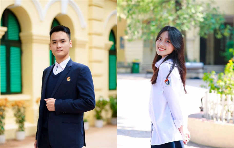 Em Nguyễn Nam Anh và Ngô Thị Hồng Bích (trái qua phải) - học sinh lớp 12, Trường THPT Việt Đức (Hoàn Kiếm, Hà Nội) vinh dự được đứng trong hàng ngũ của Đảng khi mới 18 tuổi. Ảnh: Nhân vật cung cấp