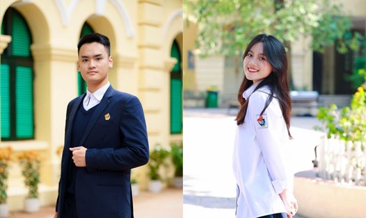 Em Nguyễn Nam Anh và Ngô Thị Hồng Bích (trái qua phải) - học sinh lớp 12, Trường THPT Việt Đức (Hoàn Kiếm, Hà Nội) vinh dự được đứng trong hàng ngũ của Đảng khi mới 18 tuổi. Ảnh: Nhân vật cung cấp