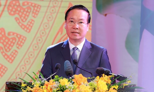 Chủ tịch nước Võ Văn Thưởng phát biểu tại Lễ trao tặng Giải thưởng Hồ Chí Minh, Giải thưởng Nhà nước về văn học nghệ thuật. Ảnh: Hải Nguyễn