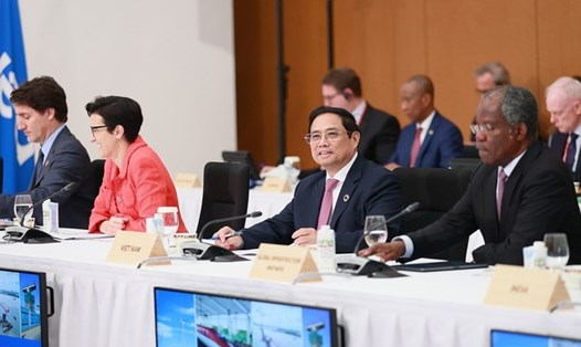 Thủ tướng Phạm Minh Chính phát biểu tại Sự kiện về Sáng kiến Đối tác Cơ sở hạ tầng và đầu tư toàn cầu (PGII). Ảnh: VGP