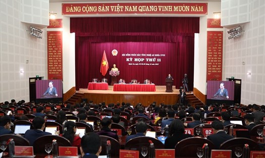 Toàn cảnh Kỳ họp thứ 11 Hội đồng nhân dân tỉnh Nghệ An khoá XVIII. Ảnh: Quỳnh Trang